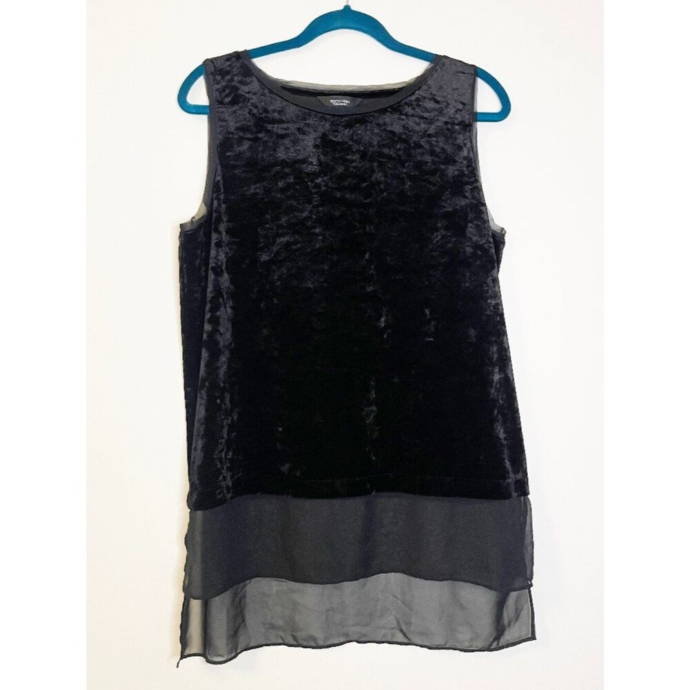 Simply Vera Wang Black Velvet Sleeveless Tunic Top Sheer Hem Goth Chic Large